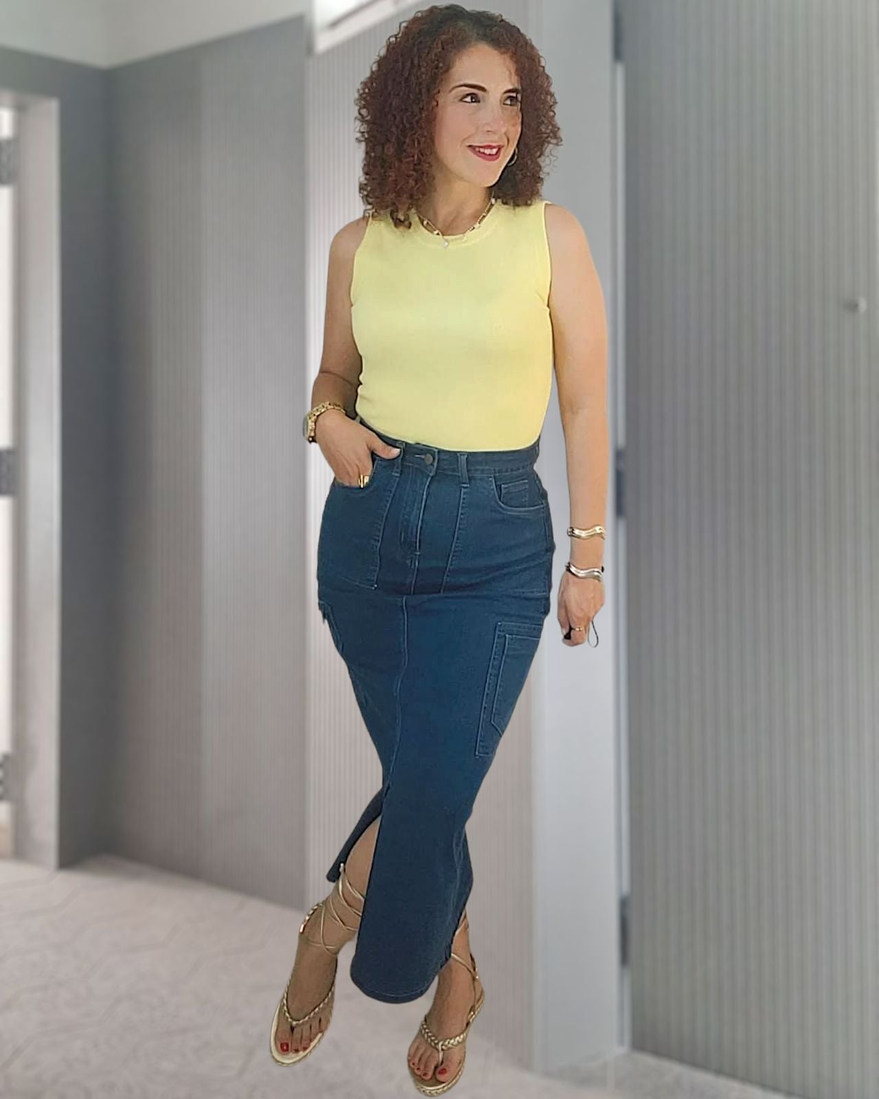 Cargo denim skirt