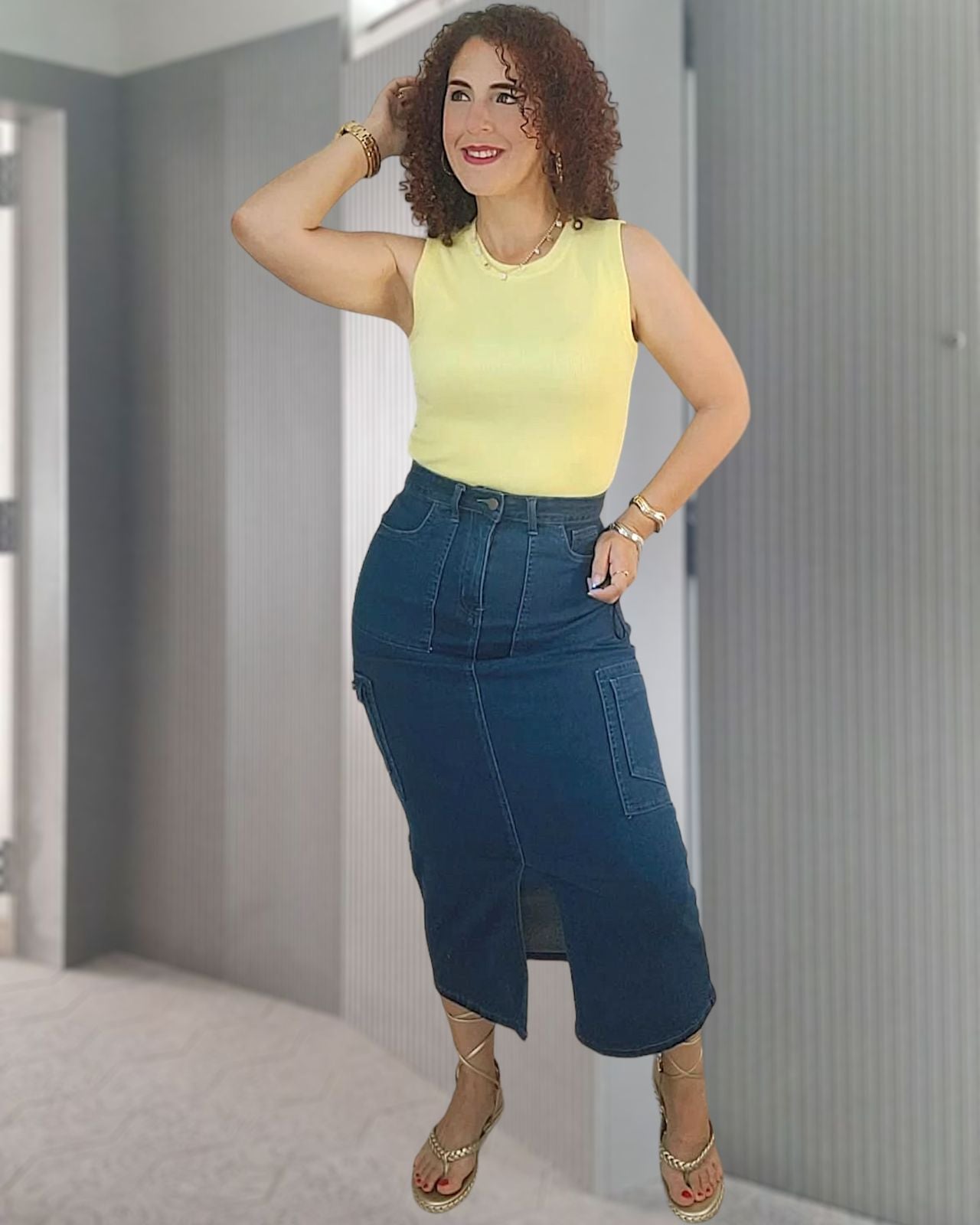 Cargo denim skirt