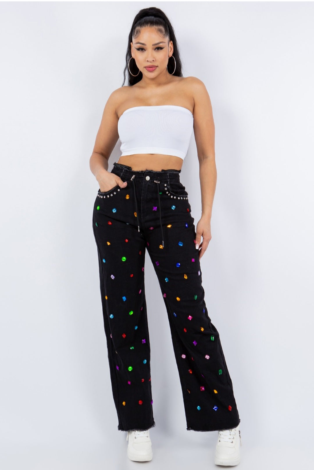 Denim Jean Embellished with colorful rhine stone
